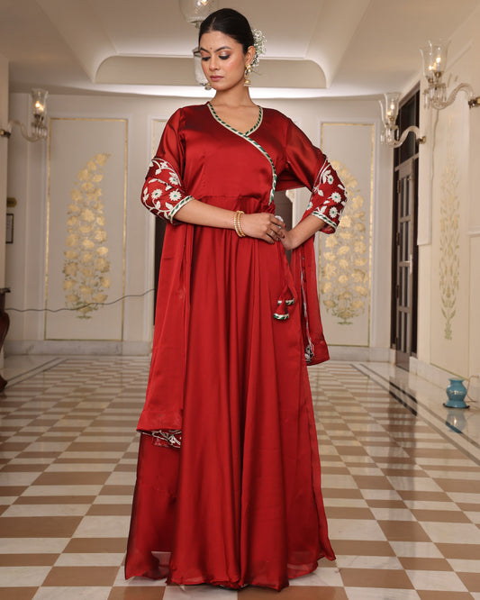 Rangoli Silk Rust Ceremonial Wear Embroidery Work Anarkali Suit