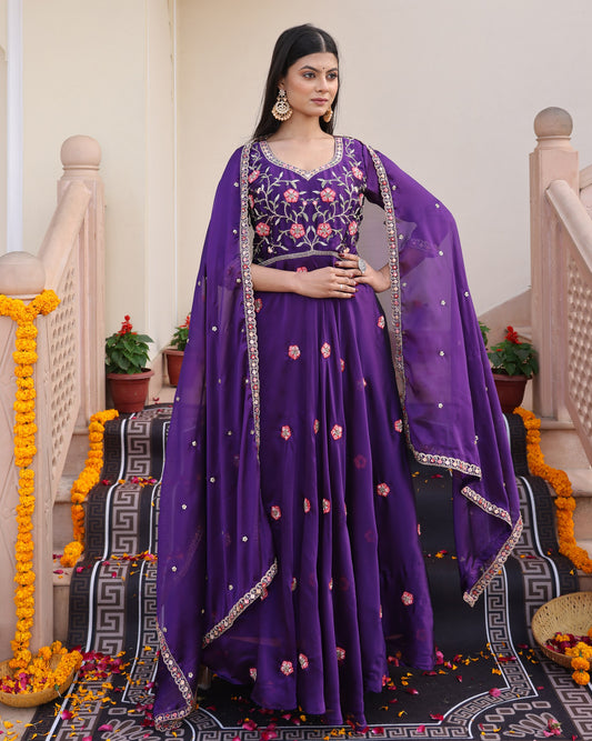 Blue Rangoli Silk Beads Work Embroidered Anarkali Suit Festive Wear